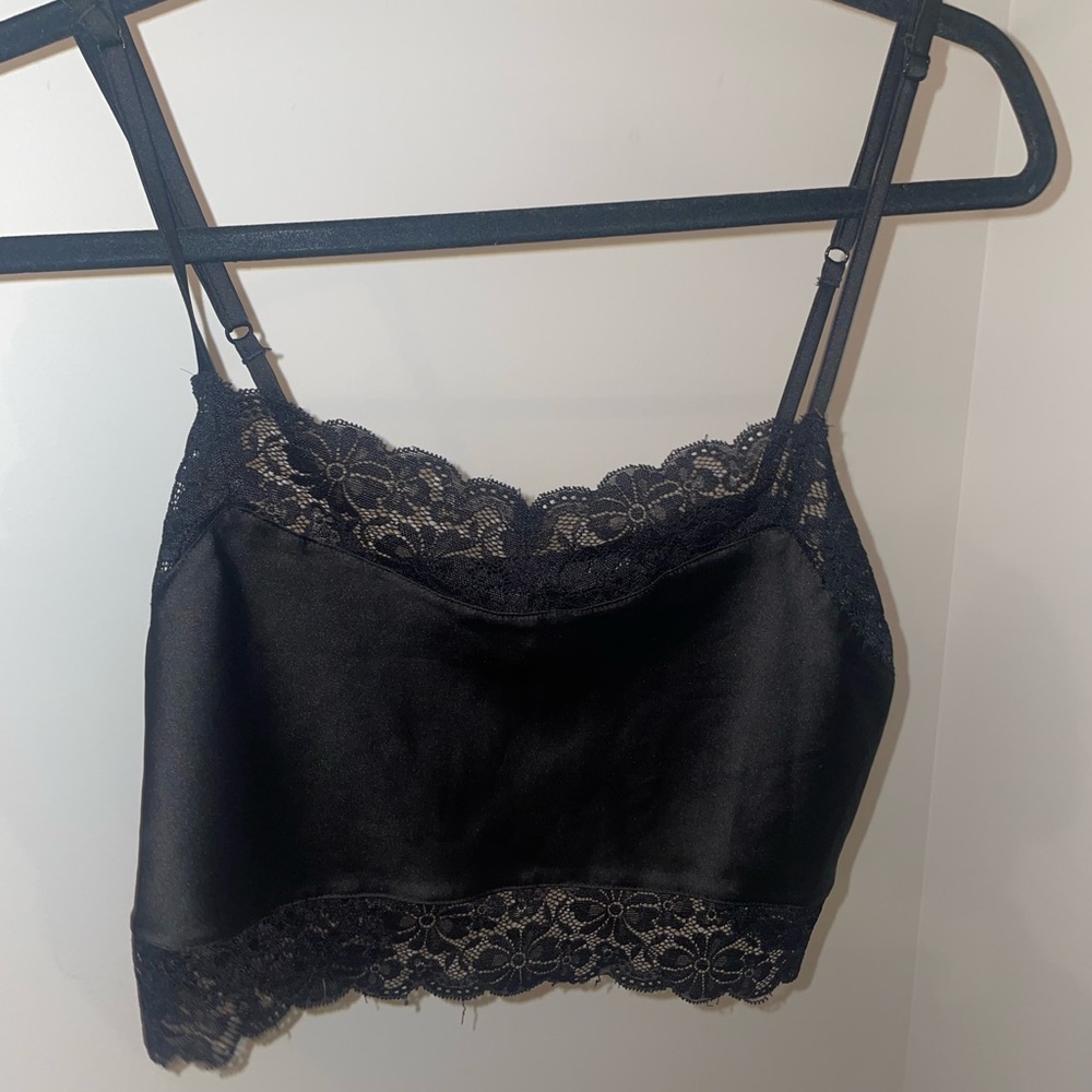 Brandy Melville Black Silk Lace Tank